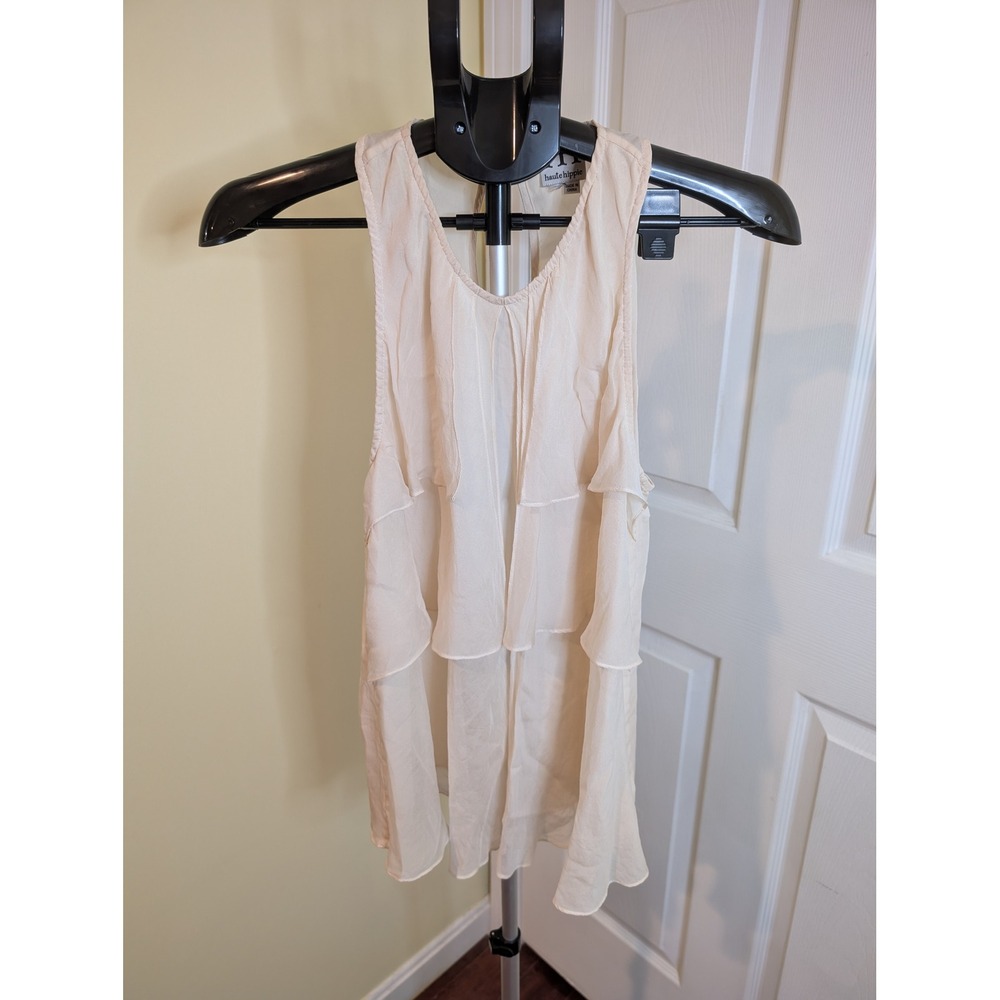 Haute Hippie Silk Tiered Tank Top Cream Boho Keyhole Back - Size XS